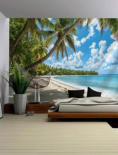  пляж кокосовая пальма пейзаж лето подвесной гобелен настенная живопись большой гобелен настенная живопись украшения фотографии фон ковер шторы дом спальня гостиная украшение