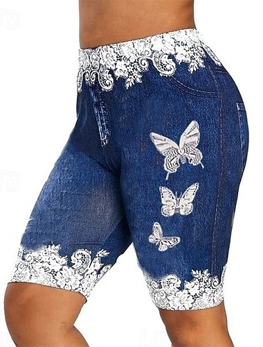  Leggings pour femmes Shorts Impression 3D Chinos Vacances Mode Vintage Longueur Genou Haute Taille Imprimé Papillon Confortable Doux Agréable Extensible Extérieur Rue Noir Bleu Marine Violet couleur