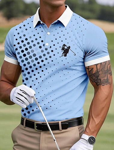  Herren Kreis Golf Sport-Poloshirts Kurzarm Polo-Shirts Hemden mit Kragen Lässig Outdoor Sport Alltagskleidung 3D-Druck Sommer Meerblau Weiß Blau