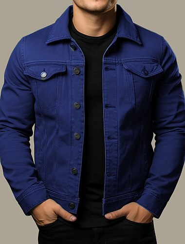  Herren Hemdjacke übergangsjacke Alltagskleidung Winddicht Knöpfe Ganzjahres Einfarbig Streetwear Revers Regulär Baumwolle Schwarz Weiß Rote Marinenblau Blau Jacken