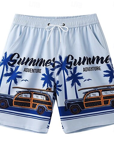  Herren Shorts Strandshorts Tasche Kordelzug Elastischer Bund Grafik Blatt Baum Atmungsaktiv Schnelltrocknend Knielang Outdoor Urlaub Heim Urlaub Ethno-Stil Meerblau Dunkelblau / Rot Mikroelastisch