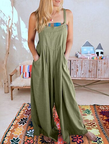  dam normal jumpsuit dungarees streetwear enfärgad ärmlös u-ringad ficka gata ute normal passform svart vit gul sommar