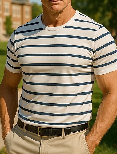  Per uomo Maglietta Manica Corta Girocollo Estate A righe Moda Designer Essenziale Classico Vacanza Streetwear Uscire Bianco Maglietta Top per Uomo