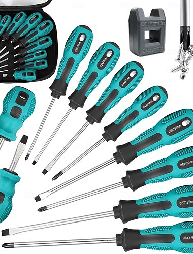  Magnetische schroevendraaierset 10-delig, 5 kruiskop- en 5 platte precisieschroevendraaiers, professionele zachte grip en antislip voor reparaties, doe-het-zelf en hobby, groen