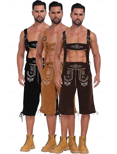  Oktoberfest Costume Broderie Lederhosen Bavarois Allemand Munich Prairies Homme Soirée Fête de la Bière Tissu de style traditionnel