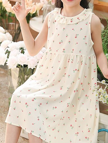  Kinder Mädchen Kleid Blume Ärmellos Outdoor Gerafft Niedlich Polyester Knielang Freizeitkleid Blumenkleid Sommer Ab 4 Jahren Hellrosa Rosa Blau
