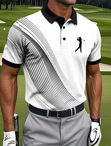  Herren Geometrisch Golf Sport-Poloshirts Kurzarm Polo-Shirts Hemden mit Kragen Sportbekleidung Athleisure Knöpfe Sommer Schwarz Weiß Blau