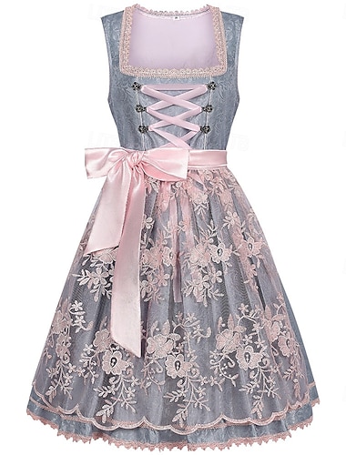  Oktoberfest Robe Femme de ménage Bavarois Prairies Femmes Soirée Fête de la Bière Tissu de style traditionnel Robe Tablier Sans chemisier