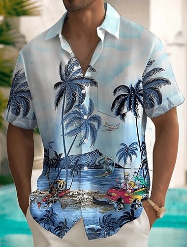  Per uomo Albero di Cocco Paesaggio Piante Tropicali Camicia hawaiana estiva Camicia con Bottoni Camicia Aloha Manica Corta Hawaiano Ferie Abbigliamento mare Estate Primavera Collo ripiegato Stampa 3D