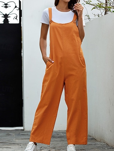  Dame Normal Kjeledresser Grunnleggende Helfarge Ermeløs U-hals Lomme Gate Ut på byen Normal Svart Hvit Navyblå Sommer