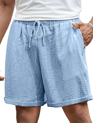  Voor heren Korte broek Linnen korte broek Zomer korte broeken Strandshorts Zak Trekkoord Elastische taille Effen Comfort Ademend Korte Vakantie Feestdagen Strand Hawaii Boho Zwart Geel