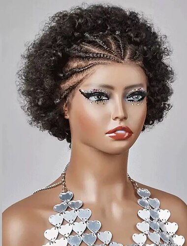  Capelli umani 13x4 Fronte in Pizzo Parrucca Taglio corto spettinato Capelli brasiliani Riccio Nero Parrucca 130% 150% Densità dei capelli con Capelli di Bambino Gradiente di colore Pre-Strappato Per
