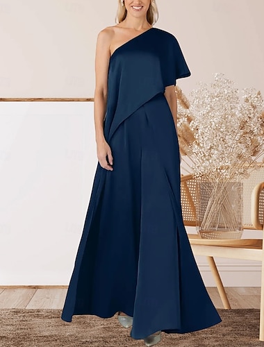  Hosenanzug Brautmutterkleid Hochzeitsgast Elegant Schulterfrei Bodenlang Imitierte Seide Ärmellos mit Rüschen 2025