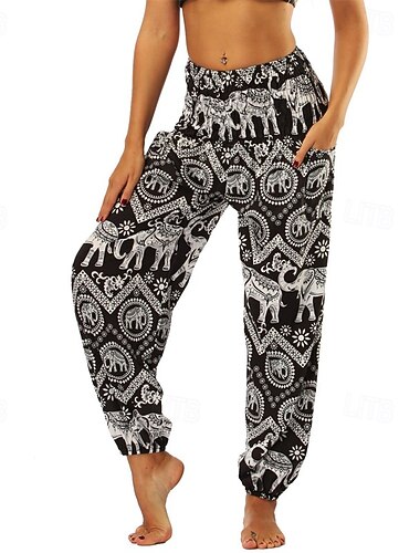  Retro / vintage Bohem 1970erne Harem-bukser Yogabukser Hippie Rysjet liv Mandala Stamme Kostyme Dame Halloween Karneval Strandferie Retro-temafest Festival Voksne Bukser