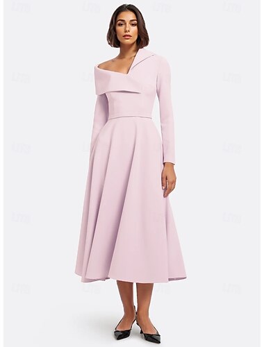  Φόρεμα A-Line Κοκτέιλ Formal Wedding Guest Ankle Length Long Sleeve One Shoulder Pink Dress Stretch Crepe Shawl
