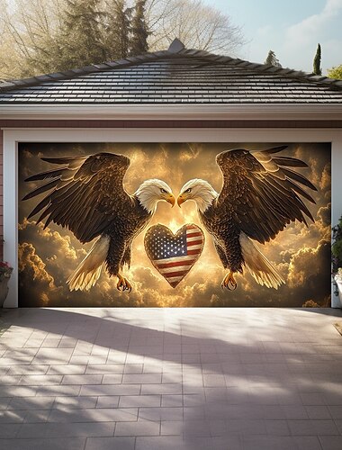  Decoraciones para puertas del 4 de julio Cubierta de puerta de garaje Bandera Patriótica Americana Águila Banner exterior Fondo grande para decoración de puerta de garaje de vacaciones Pared de casa