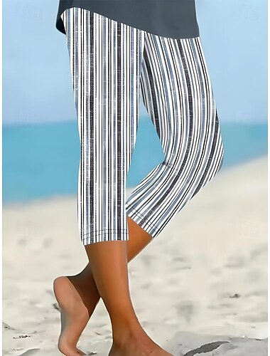  Kvinnors leggings capribyxor hög elasticitet semester mode streetwear hel längd medel midja grafiska linjer  vågor tryck termisk varm andningsbar mjuk stretchig utomhus semester street