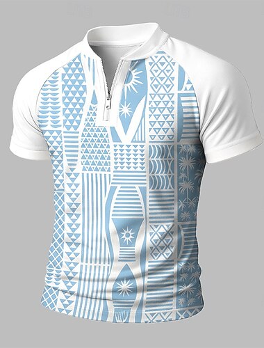  Herren Grafik Reißverschluss-Polo Kurzarm Stehkragen Modern Freizeit Athleisure Alltagstauglich Reißverschluss 3D-Druck Sommer Rubinrot Weiß Blau Weiß
