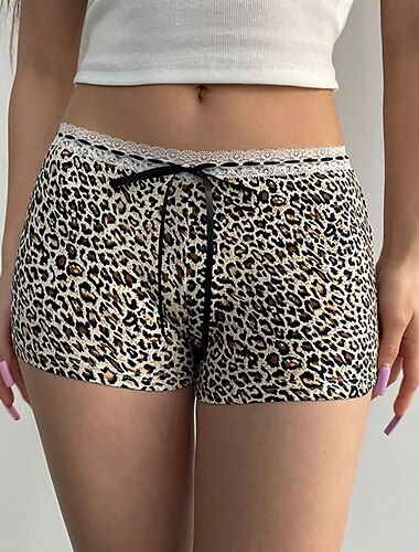 Damen Shorts Chinos Urlaub Vintage Streetwear Kurz Hohe Taille Leopard Spitze Druck Bequem Weich Komfortabel Mikro-elastisch Outdoor Straße Braun Sommer Reguläre Passform
