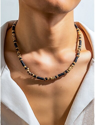  Collier de perles naturelles pour homme avec des accents de bois et de turquoise – bijoux de style surf bohème pour tenues décontractées, festivals d'été et vêtements de plage