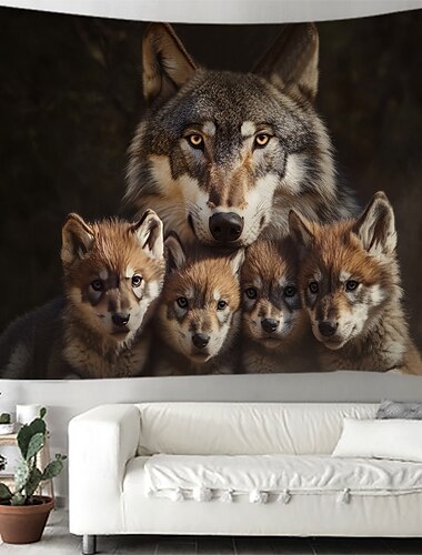  Tier Wölfe Wandteppich Wandkunst Großer Wandteppich Mural Deko Fotohintergrund Decke Vorhang Zuhause Schlafzimmer Wohnzimmer Dekoration