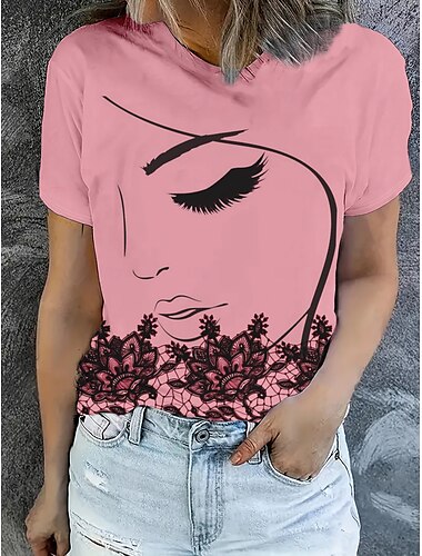  Pentru femei Tricou Topuri de vară Grafic Clasic Casual Manșon scurt Stil Nautic Crop Tops Zilnic Sfârșit de săptămână Imprimeu Roz Îmbujorat Vară Primăvară Toamnă