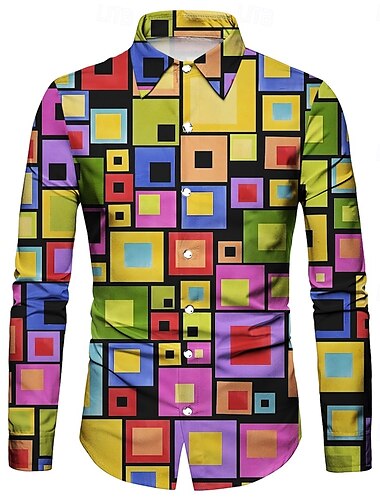  Retrò Vintage Anni '70 Camicia Disco Geometrico Psichedelico Per uomo Halloween Carnevale Festival Musicale Parata dell'Orgoglio Adulti Camicia