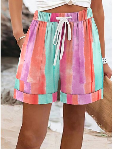  Femmes Shorts Vacances ancien Occasionnel Court Taille Moyenne Graphique Rayé Abstrait Taille Élastique Vacances Rue Violet Fuchsia Orange Été Printemps Coupe régulière