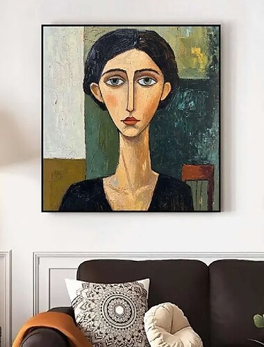  لوحة فنية مرسومة يدويًا لوجه امرأة، لوحة بورتريه امرأة مرسومة يدويًا، لوحة زيتية مرسومة يدويًا لوجه امرأة، لوحة جدارية مرسومة يدويًا، ديكور منزلي لغرف النوم