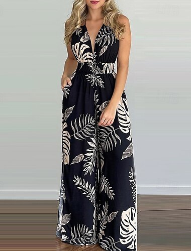  Damen Normal Overall Streetwear Blumen Ärmellos Neckholder Geteilt Druck Straße Täglich Normale Passform Schwarz Gelb Blau Sommer