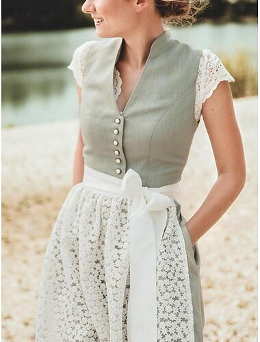  Carnaval Oktoberfest Costume Robe Dirndl Robes traditionnelles Femme de ménage Bavarois Allemand Prairies Femmes Tissu de style traditionnel Robe