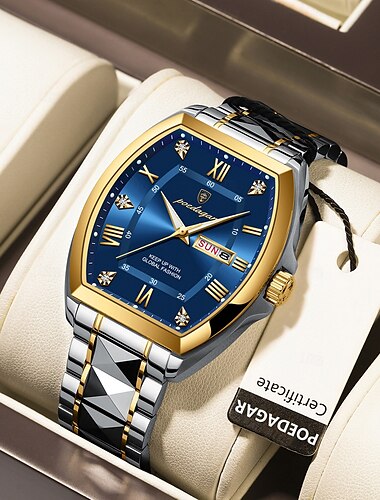  Reloj de lujo para hombre, luminoso, resistente al agua, con fecha y semana, de acero inoxidable, de moda, original, de cuarzo.