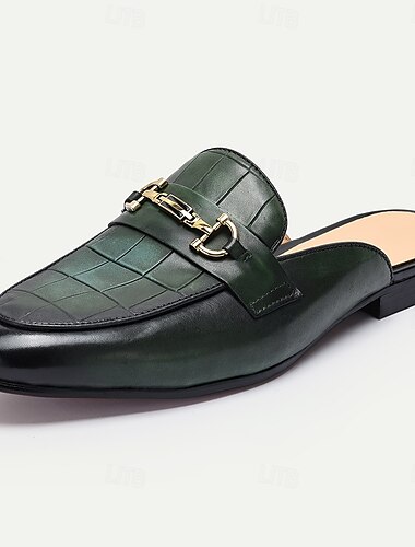  Herren-Pantoletten aus braunem Leder mit Krokoprägung und goldener Schnalle – luxuriös, stilvoll, geeignet für Business, formelle Anlässe und Abendgarderobe