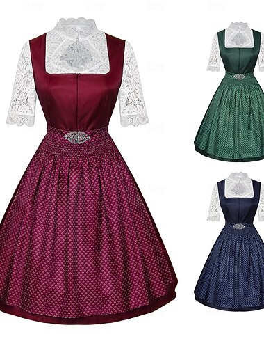  Dames Traditionele Beierse Dirndl Jurk met Kant Blouse en Taille Ornament voor Oktoberfest Bierfestival Kostuum
