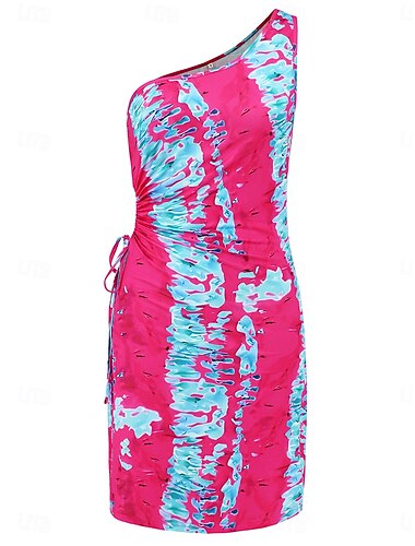  Damskie Sukienka mini Sukienka Boho Elegancja Seksowny Boho Sukienka obcisła Artystyczny Bez rękawów Na jedno ramię Magenta Niebieski Pomarańczowy Jasnoniebieski Lato