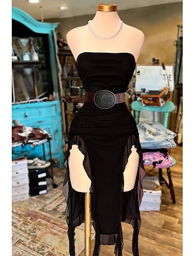  Femmes Robe Midi Robe fourreau Robe d'Été Occasionnel Extérieur Sortir Mince Couleur Unie Sans manches Sans bretelles Noir Été
