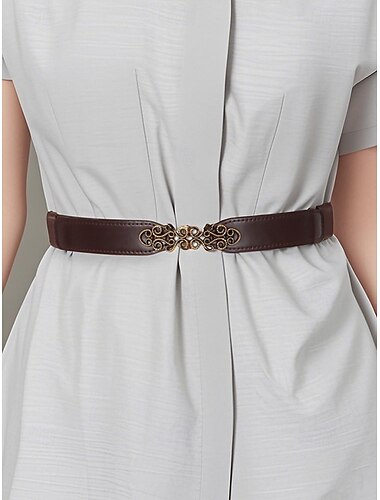  Elastischer Vintage-Hüftgürtel für Damen mit bronzefarbener Spiralschnalle – Kunstledergürtel für Kleider und Blusen, eleganter Stil für den Alltag und formelle Anlässe