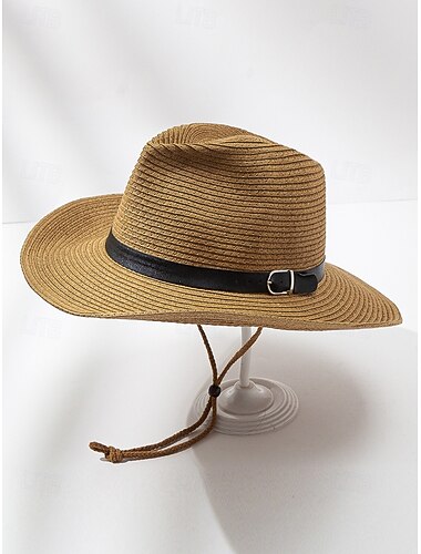 Faltbarer Cowboyhut aus Stroh für Herren mit schwarzem Band – Sommer-Western-Outdoorhut für Strand, Reisen und Freizeit