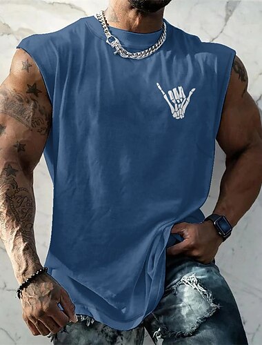  Men's Tank Top Vest Top Undershirt Sleeveless Shirt Sleeveless Crew Neck Summer Hand Fashion Designer Basic Print Vacation Street Going out White Red Blue Top Tee for Men