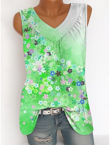  Damen Camisole-Tanktop Blumen Grafik Vintage Tropisch Stilvoll Ärmellos V Ausschnitt Lange Oberteile Täglich Druck Rosa Blau Grün Sommer Frühling