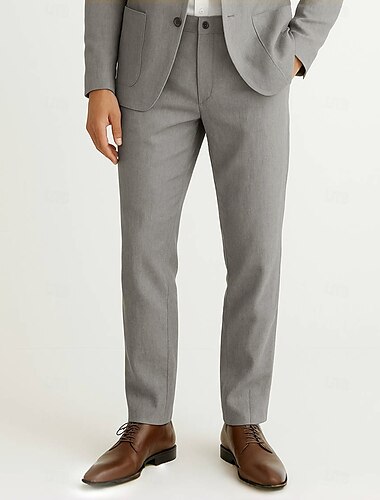  Herren Leinenhosen Einfarbig Atmungsaktiv Volle Länge Formell Hochzeit Outdoor Elegant Urlaub Schwarz Weiß Mikroelastisch