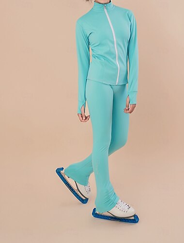  konståkningsjacka fleecejacka konståkningsbyxor dam flickor skridskoåkningsjacka tights topp svart röd lapptäcke tumhål spandex stretchig träning övning