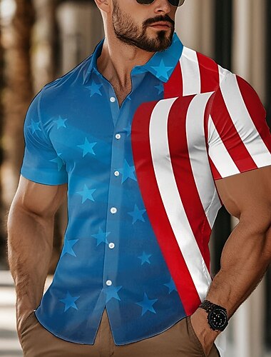  Tag der Unabhängigkeit Herren Amerikanische US-Flagge Patriotisch Vierter Juli Hemd Sommerhemd Knopfhemd Kurzarm Modisch lässig Outdoor Ferien Sommer Frühling Umlegekragen 3D-Druck Hemden mit Kragen