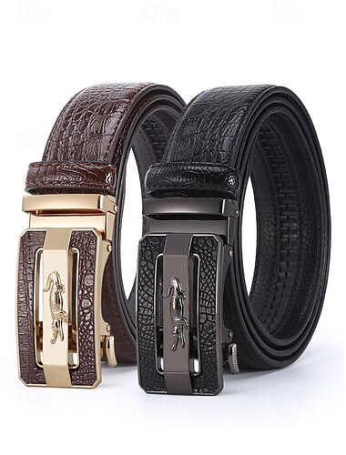  Herren-Ledergürtel mit Krokodilmuster und automatischer Schnalle – verstellbarer, hochwertiger brauner und schwarzer Gürtel mit eleganter Metallschnalle für formelle und legere Kleidung, perfektes Vatertagsgeschenk