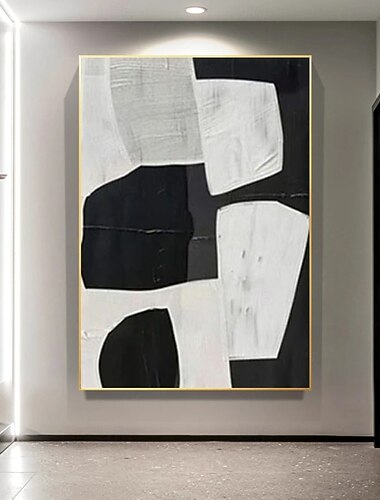  手作りの壁アート絵画、手描きの黒と白の油絵、壁のモダンな絵画、ファッションの抽象的な黒と白のキャンバスの絵画、家の装飾の装飾キャンバスの絵画