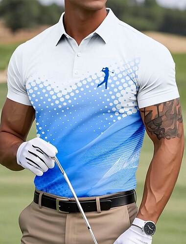  Herren Golf Sport-Poloshirts Kurzarm Polo-Shirts Hemden mit Kragen Sportbekleidung Athleisure Knöpfe Sommer Blau Grün