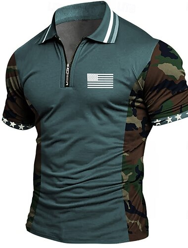  día de la independencia americana Hombre Bandera estadounidense de los Estados Unidos Camisetas polo con cremallera Manga Corta Camisas de polo Camisas con cuello Casual Ropa Deportiva Ropa Cotidiana