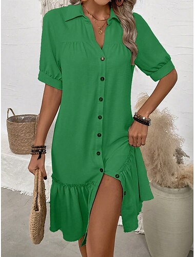  Damen Mini Kleid Sommerkleid A-Linie Kleid Urlaub Lässig Ausgehen Strand Grafik Schlicht Kurzarm V-Ausschnitt Rosa Blau Grün Beige Sommer