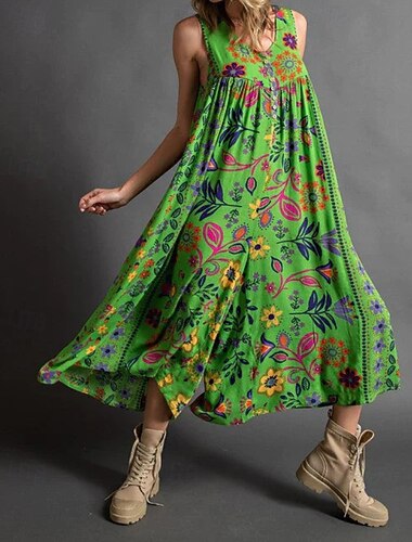  Naisten Normaali Haalarit Katutyyli Kukka Hihaton U kaula-aukko Painettu Päivittäin Bile Normaali Musta Punastuvan vaaleanpunainen Apila Kesä