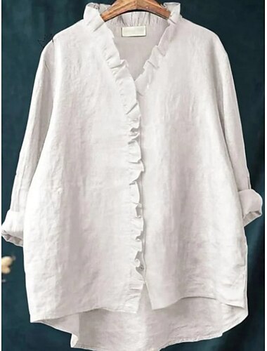  Mujer Camisa Floral Graphic Elegante Casual Manga Larga Escote en Pico Tops regulares Diario Volante Botones Estampado Blanco Rojo Azul Piscina Naranja Verano Primavera
